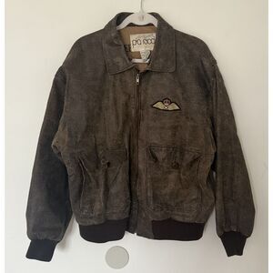 VTG Pia Rucci Aviator Leather Flight Jacket Bomber Patch Cool Lining Sz L (Flaw)